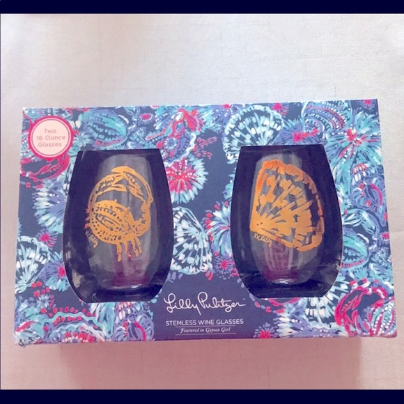 Lilly Pulitzer Stemless Wine Set NIB - Picture 3 of 3